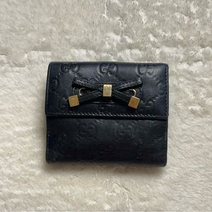 Used Gucci Key case holder GG Black Leather 565 Guccissima ribbon gg